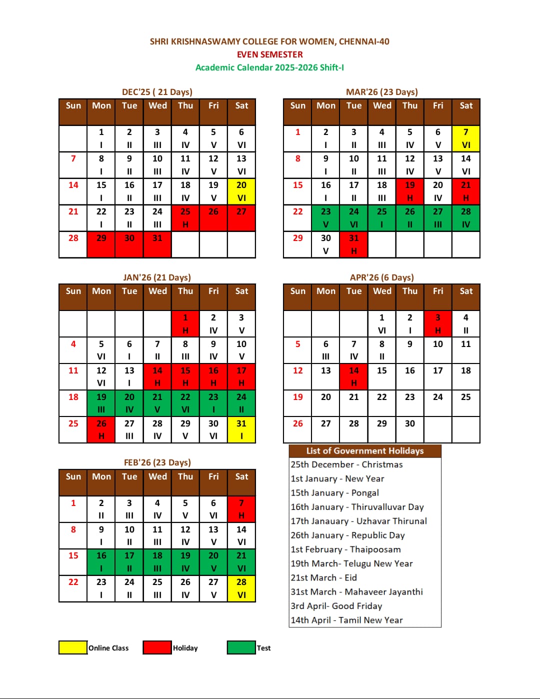 Academic Calendar 2025-26